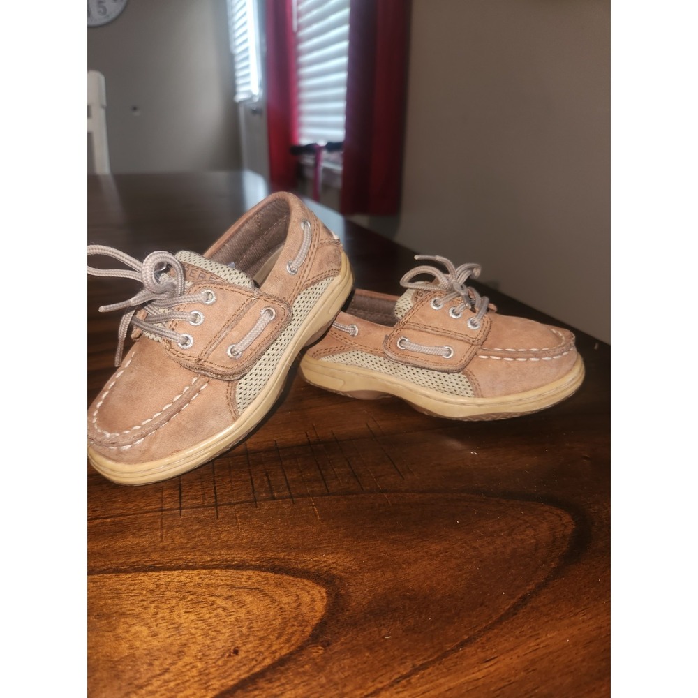 Sperry Top-Sider Billfish Boys Brown Leather Boat Shoes Alternative Closure Sz 8